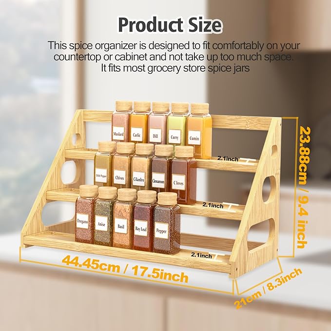 Spice Rack - Bamboo Wood Spice Rack Organization for Cabinet/Countertop - Image 5