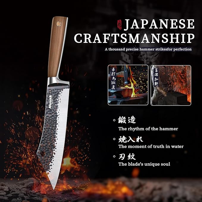 Huusk Grilling Gifts for Men Meat Cleaver Butcher Knife Hand Forged High Carbon Japanese Viking Carving Knives for Slicing BBQ 8.3 inch - Image 3