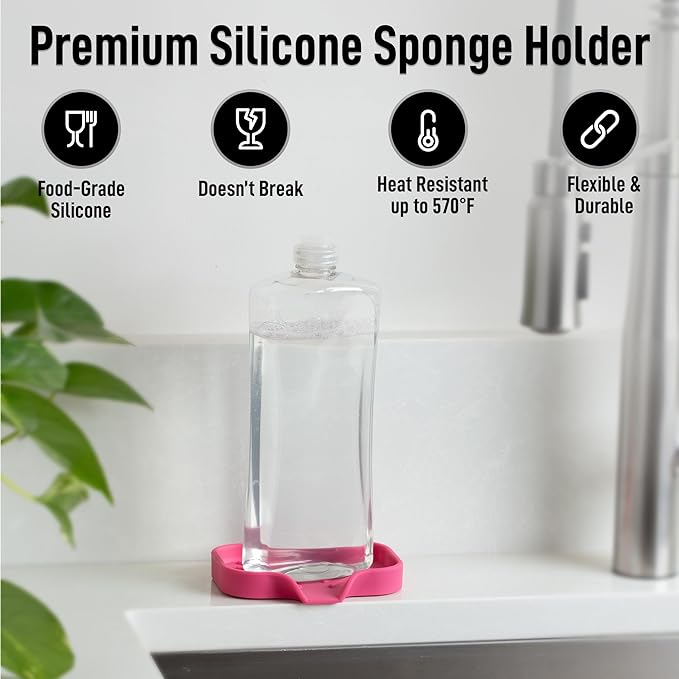 Zulay Kitchen Small Silicone Sponge Holder (4.9x3.3”) – Space-Saving Sink Organizer Tray for Sponge, Soap, Brush & More – Compact Non-Slip Dish for Kitchen & Bathroom (Honeysuckle) - Image 2