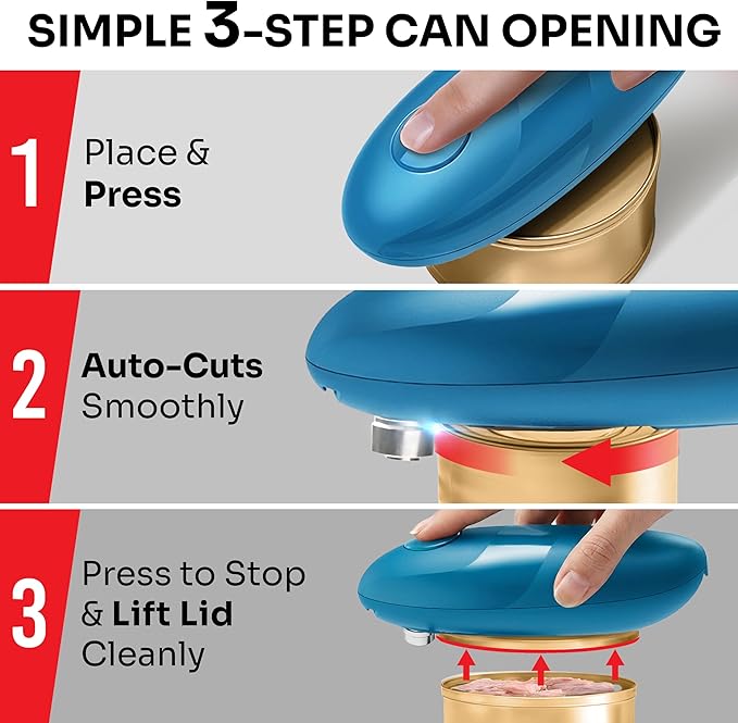 MUELLER HOME SmoothEdge Auto Electric Can Opener – Battery‑Operated One‑Touch w Magnet Lid Lifter, Smooth‑Edge Cut Technology – Portable Hands‑Free Automatic Can Opener for Seniors & Arthritis, Blue - Image 4