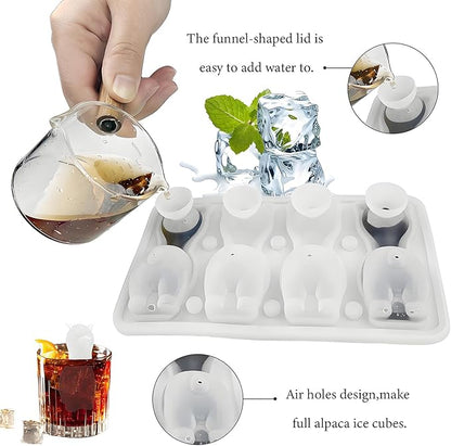 3D Alpaca Ice Cube Mold, 4 Hole Fun Shapes Large Daarcin Ice Cube Tray for Whiskey,Cocktail,Bourbon, Cute Novelty Animal Gifts for Women, BPA Free (Black)