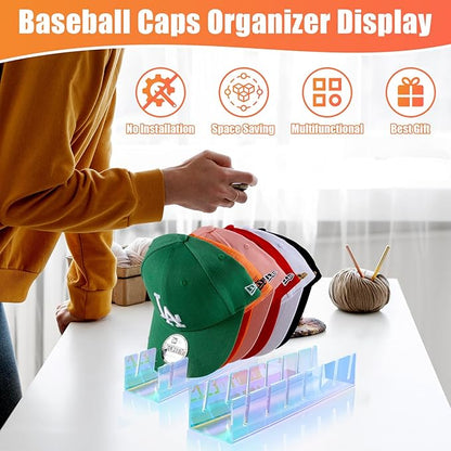 Hat Stand for Baseball Caps, 2 Pack No Install Acrylic Hat Organizer for 14 Baseball Caps Storage Organizer, Hat Racks Hat Holder Display and Organization for Closet, Bedroom, Dresser (Colorful-2Pack) - Image 5