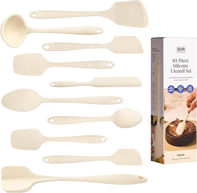 GIR: Get It Right 10-Piece Silicone Essentials Kitchen utensils set - Ladle, Spatula, Flip, Spoon & Spoonula - Non toxic cooking utensils for Nonstick Cookware, Cooking and Baking - Cream by GIRGetItRight