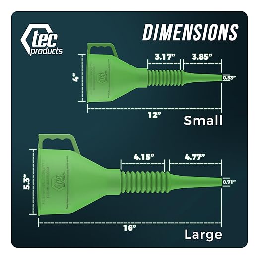 TEC Products FlexAll Long Flexible Funnels - Automotive Oil Funnel with Hose, Durable Nitrile Rubber for Oil Change, Transmission Funnel Fluid, Diesel, Fuel, Gas - Made in USA - Green (16 x 5 Inches) - Image 4