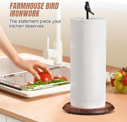 Wooden Paper Towel Holder countertop, Stylish Bird Shaped,Solid Wood Base&Iron Top, with Non-Slip Mat, Stable&Durable,Paper Towel Holder Farmhouse Style to Elevate Your Kitchen's Décor (Black) - Image 2