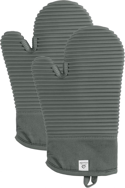 Extra Long Silicone Oven Mitts | Heat Resistant 500°F BPA-Free Food Grade Silicone Kitchen Mittens | 2-Piece Set of Oven Gloves Kitchens by AH+Artisan+Home