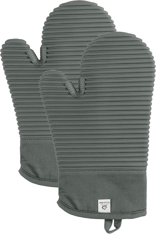 Extra Long Silicone Oven Mitts | Heat Resistant 500°F BPA-Free Food Grade Silicone Kitchen Mittens | 2-Piece Set of Oven Gloves Kitchens by AH+Artisan+Home