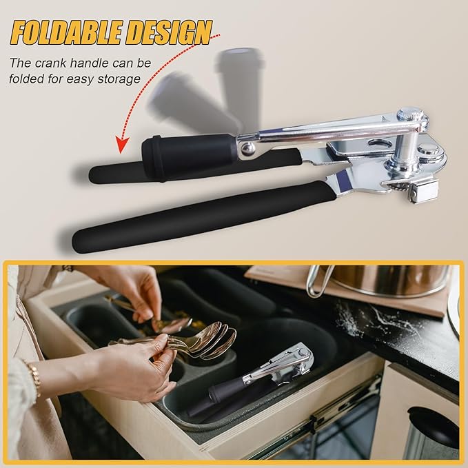 Commercial Can Opener, ICEKATl Can Opener Manual Heavy Duty Easy for Big Cans with Magnet, Folding Hand Crank With Comfortable Long Handles - Image 5