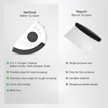 5-in-1 Dough Scraper & Flexible Bowl Scraper by Nextrend, Bread Scraper with Stainless Steel Edge, Ruler & Herb Stripper – BPA Free, Dishwasher Safe - Gray - Image 5