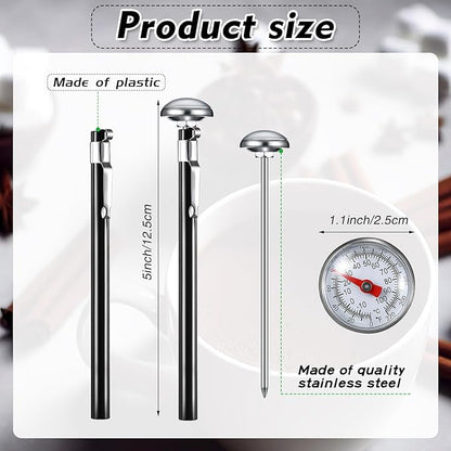 Xuhal 6 Pcs Stainless Steel Kitchen Thermometer with 5 Inch Long Stem 1 Inch Dial Thermometer Milk Frothing Food for Oven Probe Meat Grill BBQ Cooking Chocolate Water(Black) - Image 2