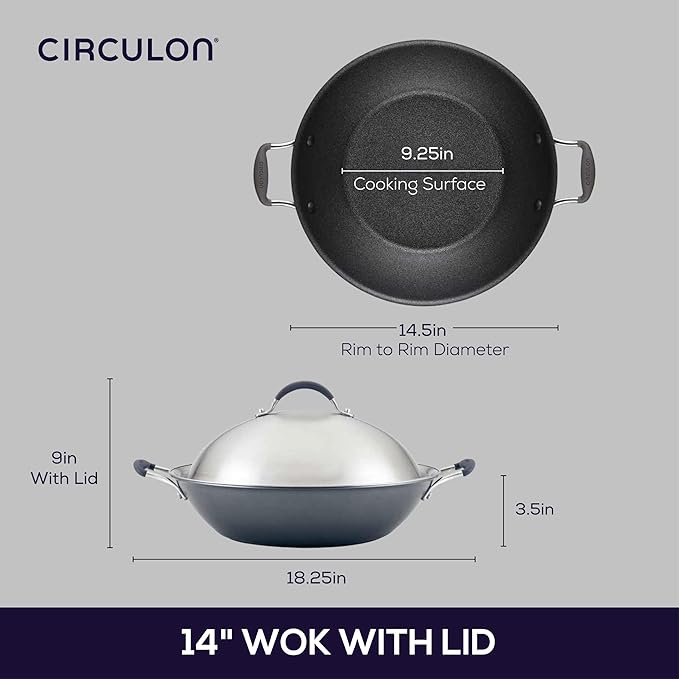 Circulon A1 Series w/ScratchDefense Nonstick Induction Wok with Lid, 14-Inch, Wok Pan with Lid, Graphite - Image 3