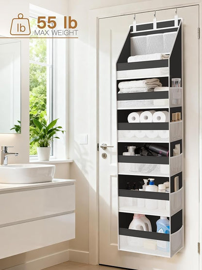 Criusia Over the Door Organizer, Heavy-Duty 6-Shelf Hanging Storage with 13 Mesh Pockets, 55lbs Capacity Behind the Door Storage for Nursery, Bathroom, Bedroom, and Dorm, Black - Image 9