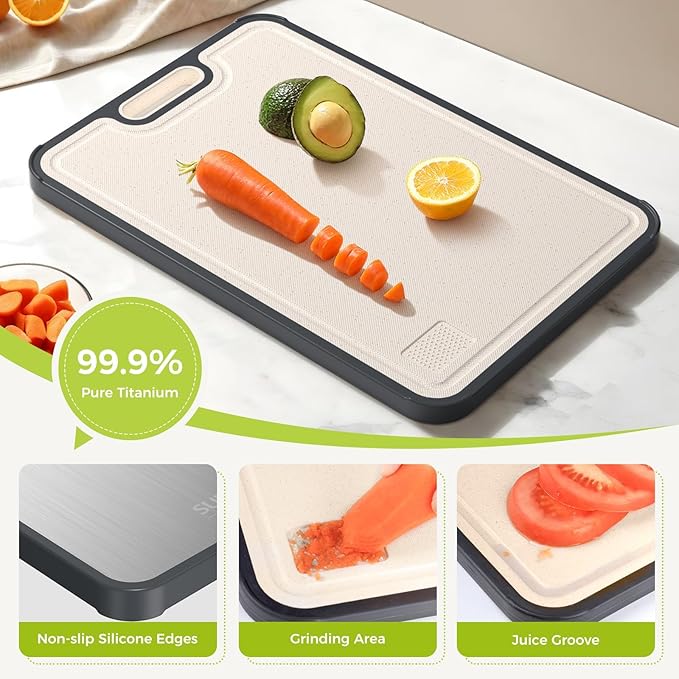Titanium Cutting Board, Double Sided Food Grade Pure Titanium/PP, Cutting Board for Kitchen, Easy to Clean Large Size [18”*12.5”+15.5”*10.5”+12”*8.5”] - Image 6