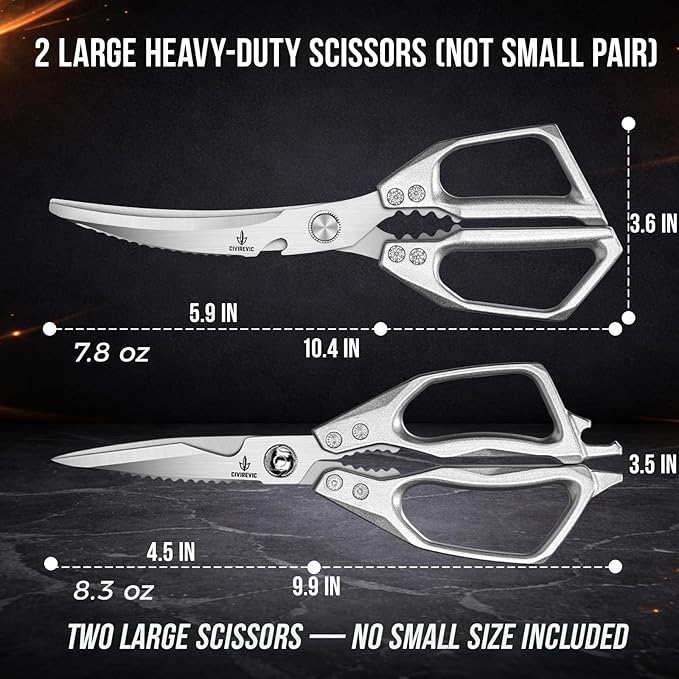 Heavy Duty Kitchen Shears for Bone Cutting, 2 Pack Ultra Sharp Poultry Scissors, Stainless Steel Kitchen Scissors for Chicken, Meat & Fish, Dishwasher Safe, Non-Slip Grip