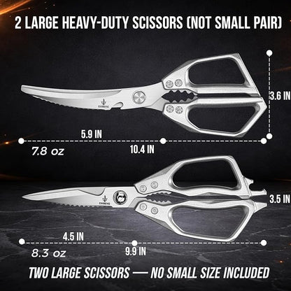 Heavy Duty Kitchen Shears for Bone Cutting, 2 Pack Ultra Sharp Poultry Scissors, Stainless Steel Kitchen Scissors for Chicken, Meat & Fish, Dishwasher Safe, Non-Slip Grip