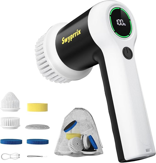 Electric Bathroom Cleaning Brush, Cordless Spin Scrubber Full Body Waterproof IPX7 with 6 Replaceable Brush Heads for Bathtub/Kitchen/Window/Home Cleaning -SD-CTB02 by Swyprrix