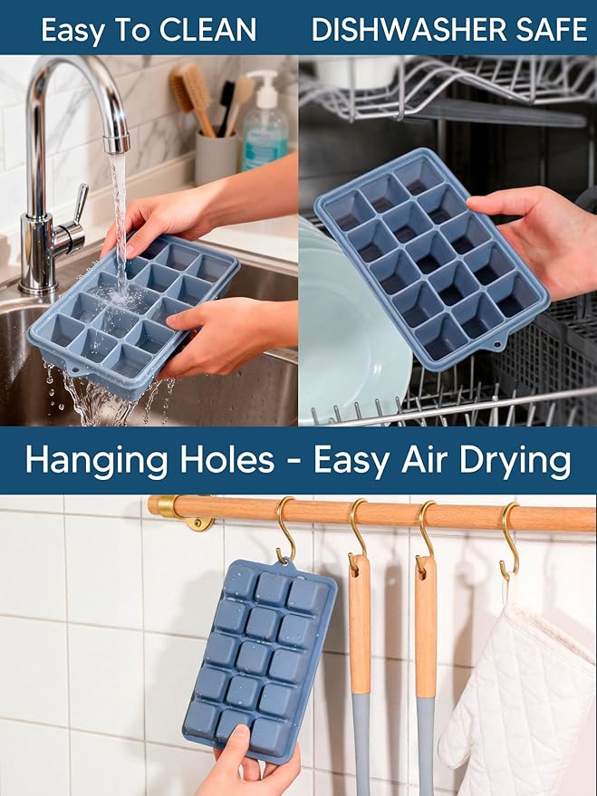 Silicone Ice Cube Trays with Lid, 2 Pack 30 Cubes, Easy Release Silicone Cube Molds, Reusable and Stackable Ice Cube Trays for Freezer, Covered Ice Cube Trays for Cocktails, Whiskey, Coffee - Image 5