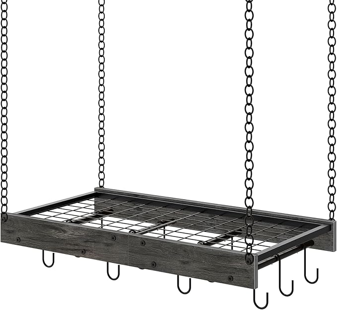 CHOEZON Hanging Pot Rack, Ceiling Mounted Pot Hanger, Vintage Pot Rack for Kitchen, Pot Storage Organizer, with 12 S-Shaped Hooks, for Cookware Storage, Space Saving, Charcoal Black and Black TPR01BC by Choezon