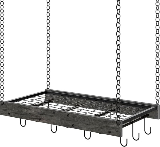 CHOEZON Hanging Pot Rack, Ceiling Mounted Pot Hanger, Vintage Pot Rack for Kitchen, Pot Storage Organizer, with 12 S-Shaped Hooks, for Cookware Storage, Space Saving, Charcoal Black and Black TPR01BC by Choezon