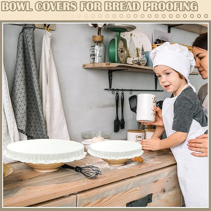 Patelai 10 Pcs Bowl Covers Reusable in 5 Size Stretch Cloth Fabric Elastic Food Storage Bowl Covers Bread Sourdough Lids for Proofing Food Fruits Leftover(White,Ivory Style) - Image 5