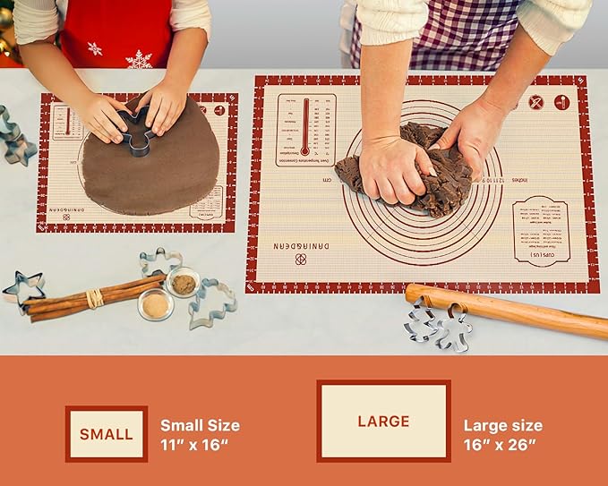 2 Pack Non Stick 26''x16'' Extra Large Thick Silicone Pastry Mat and 16''x11'' Cooking Mats, Double Measures Scale for Non-slip Silicone Baking Sheet,Counter Mat, Dough Rolling, Reusable Bakeware Mats - Image 8