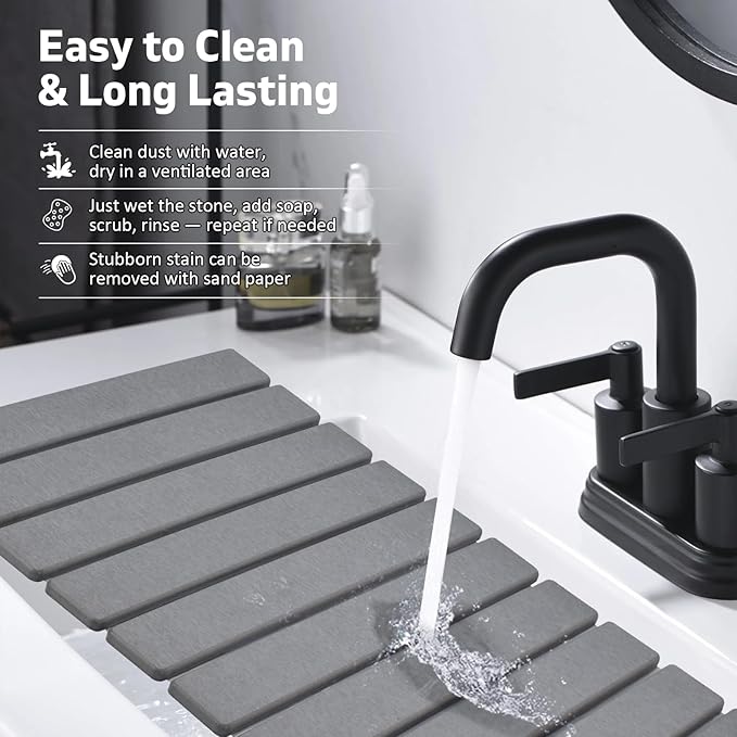 Large Stone Dish Drying Mats for Kitchen Counter, 24"(L)×16"(W) Collapsible Quick Dry Dish Drying Mat, Eco-Friendly Absorbent Diatomaceous Earth Mat for Dishes Bottles Cups, Match Any Countertop - Image 6