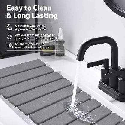 Stone Dish Drying Mat for Kitchen Counter – Collapsible 24"(L)×16 (W) Super Absorbent Diatomaceous Earth Dish Drying Mat, Grey Kitchen Counter Mats for Dishes ,Bottles, Cups, Match Any Countertop - Image 4