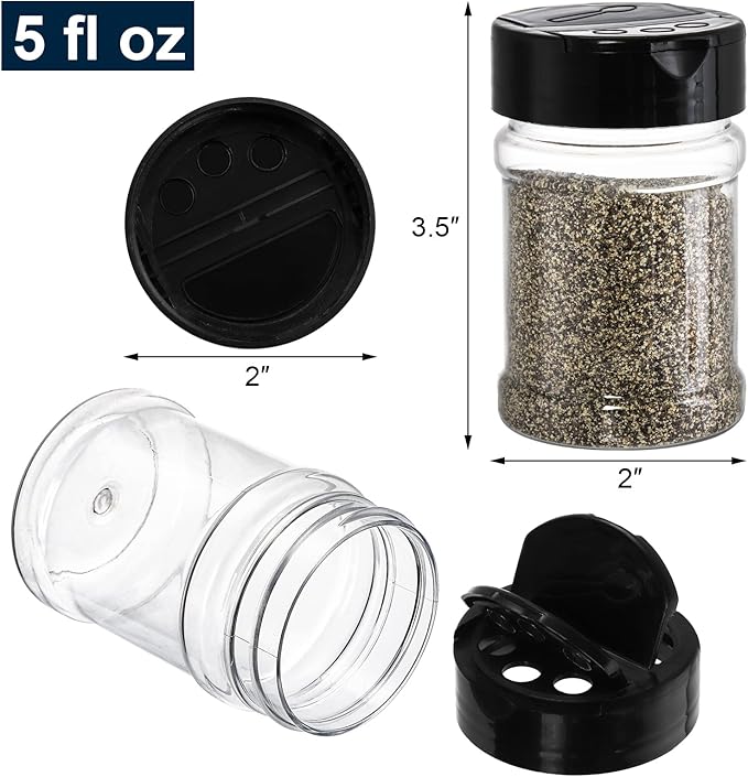 Yesland 20 Pack Plastic Spice Jars Bottles, 5 Oz PET Spice Containers BPA Free with Black Cap, Empty Seasoning Jars Glitter Storage Containers for Storing Spice Herbs Powders Glitter - Image 2