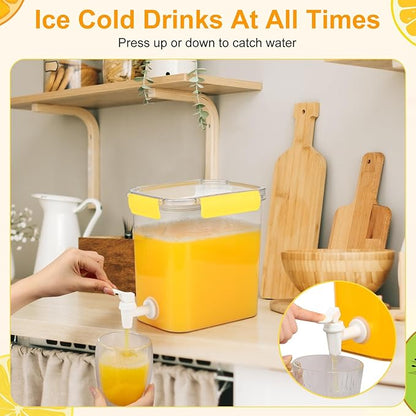 Mumufy 3 Set Plastic Drink Dispensers for Parties Beverage Dispenser for Fridge with Spigot Iced Juice Lemonade Container with Labels and Pens Summer Party Supplies(0.92 Gallon,Yellow) - Image 5