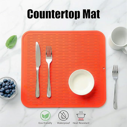 MicoYang Silicone Dish Drying Mat for Multiple Usage,Easy clean,Eco-friendly,Heat-resistant Silicone Mat for Kitchen Counter or Sink,Refrigerator or Drawer Liner Orange XL 18 inches x 16 inches - Image 3