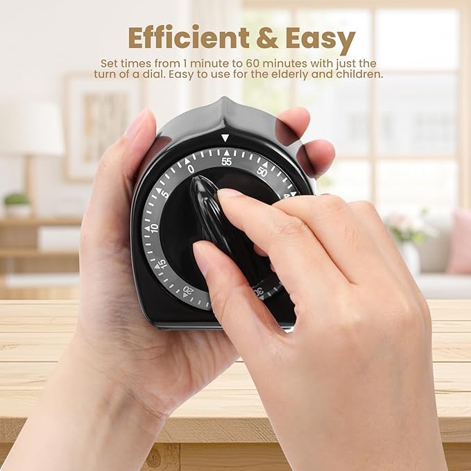 Kitchen Timers for Cooking, 60 Minute Wind Up - Chef Cooking Timer with Loud Alarm,100% Mechanical Desk Timer -No Batteries Required - Manual Countdown timers for Home, Study and Cooking (Black) - Image 5