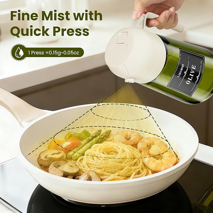LAKUMIQI 2 in 1 Oil Sprayer for Cooking, 16oz Olive Oil Dispenser Bottle for Kitchen, Food Grade Light-Blocking Leak Proof Glass Spray Bottle for Salad, Air Fryer, BBQ - Image 4