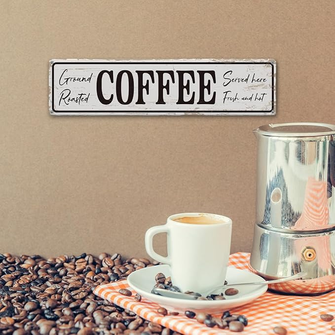 Coffee Signs for Coffees Corner Decor, Ground Roasted Coffee Served Here Sign, Retro Metal Tin Sign, Farmhouse Kitchen Wall Decor, Cafe Decoration, Decorative Metal Wall Signs 15.8x4 Inches - Image 6