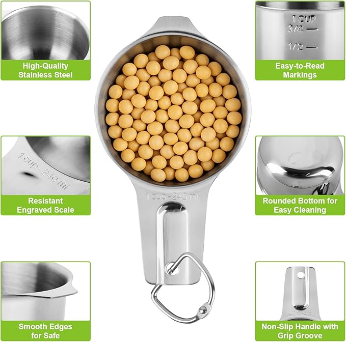 Stainless Steel Measuring Cups Set of 7, Stackable Measure Cups Kitchen Gadgets for Cooking Baking Supplies Tools, Nesting Metal Cup Spoons Easy to Read Markings for Dry & Liquid Measurements Baker - Image 3