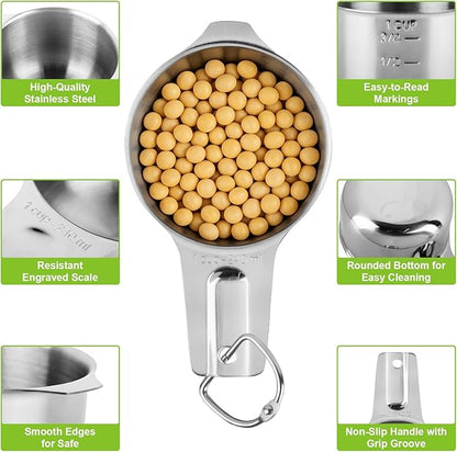 Stainless Steel Measuring Cups Set of 7, Stackable Measure Cups Kitchen Gadgets for Cooking Baking Supplies Tools, Nesting Metal Cup Spoons Easy to Read Markings for Dry & Liquid Measurements Baker - Image 3