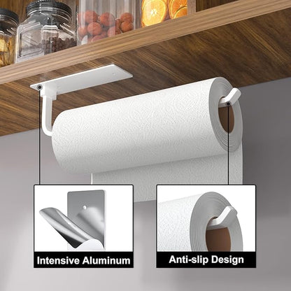 Paper Towel Holder - Self-Adhesive or Drilling, White, Upgraded Aluminum Kitchen Roll Dispenser Under Cabinet, Lighter but Stronger Than Stainless Steel! - Image 2