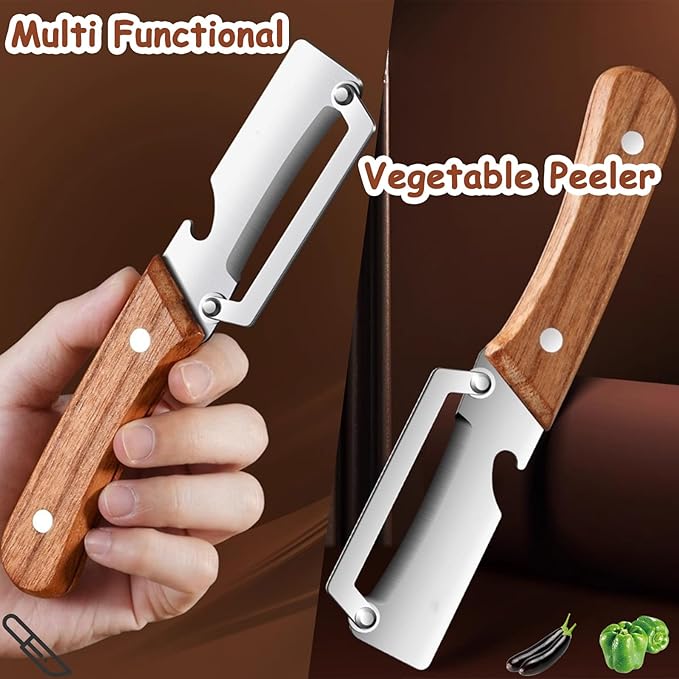 Premium Vegetable Peeler with Wooden Handle and Bottle Opener, Multi Functional Vegetable Peeler for Kitchen, Stainless Steel Blade Kitchen Tool for Vegetables or Fruits That Need to Be Peeled(2PCS) - Image 8