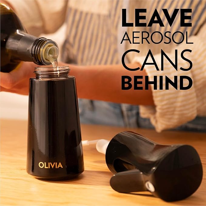 FLAIROSOL OLIVIA SIGNATURE Advanced Kitchen Oil Sprayer Technology, Fine Mist & Portion Control, Refillable Glass Cooking Spray Bottle, Anti-Drip & Leakproof, Air Fryer, Salad, BBQ, 200ml(Black) - Image 4