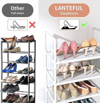 LANTEFUL 10 Tiers Tall Shoe Rack 20-25 Pairs Boots Organizer Storage Sturdy Narrow Shoe Shelf for Entryway, Closets with Hooks, White - Image 6