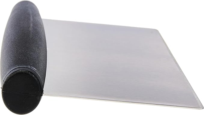 Amazon Basics Multi-Purpose Bench Scraper, Stainless Steel Dough Cutter with Measurement Marks, Dishwasher Safe, Non-slip Contoured Grip, 6", Black, Silver - Image 2