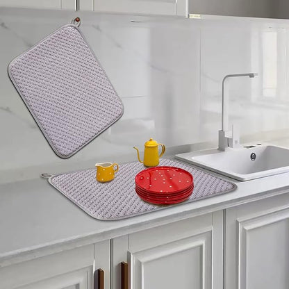 Dish Drying Mats for Kitchen Counter 2 Pack, Dish Drying Pads Absorbent, Washable Microfiber Dishes Drainer Mats (Grey) - Image 2