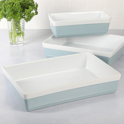 MARTHA STEWART 3-Piece Oven to Table Stoneware Bakeware Set – Baking Dish & Casserole Set – Dusty Blue – Durable Oven-Safe Bakeware for Baking and Serving - Image 2
