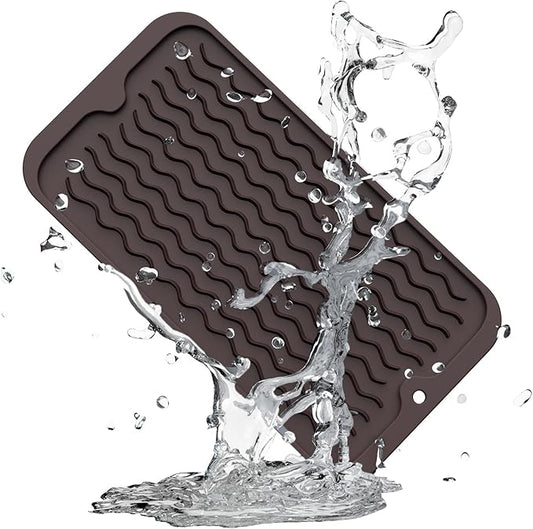 ZLR Silicone Sponge Holder & Sink Caddy Tray (6" x 12") - Narrow Dish Drying Mat for Kitchen Counter - Waterproof Soap Dispenser Organizer, Non-Slip Bathroom Vanity Tray (Coffee) by ZLR