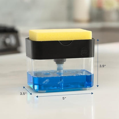 S&T INC. Dish Soap Dispenser and Sponge Holder for Kitchen Sink with Enhanced Features, Sponge Included, 13 Ounces, Matte Black - Image 6