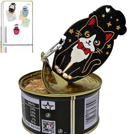 Ring Pull Can Opener for Soda Food Cat Cans Easy Open Tool for Weak Hands Arthritis Seniors Long Nails Magnetic Portable with Lanyard Dishwasher Safe Mothers Day Gift Black Kitty