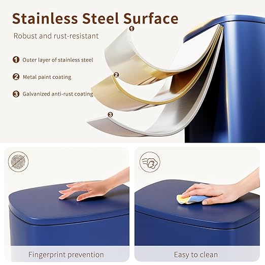 PayLessHere Stainless Steel Trash Can with Lid - Removable Inner Bucket, Foot Pedal Soft Close for Office, Home, Kitchen Garbage Bin (Deep Blue, 13 G) - Image 3