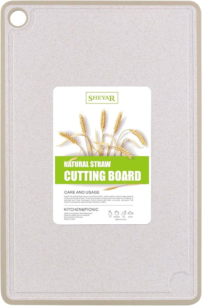 Cutting Board for Kitchen, Wheat Straw Fiber Cutting Board, Dish Washer Safe, w/Juice Grooves for Meat, Veggies,Easy Grip Handle, Non-slip Surface,Eco-friendly,Serveware Accessories(15‘x10‘)
