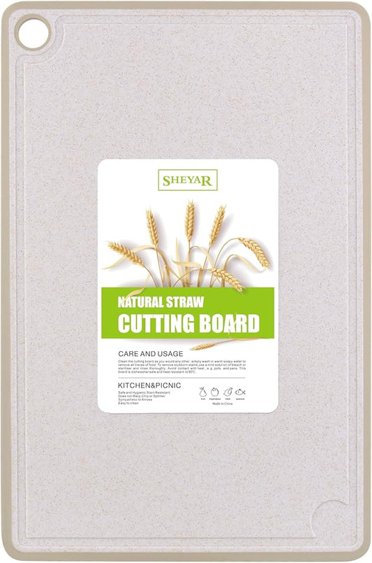 Cutting Board for Kitchen, Wheat Straw Fiber Cutting Board, Dish Washer Safe, w/Juice Grooves for Meat, Veggies,Easy Grip Handle, Non-slip Surface,Eco-friendly,Serveware Accessories(15‘x10‘)