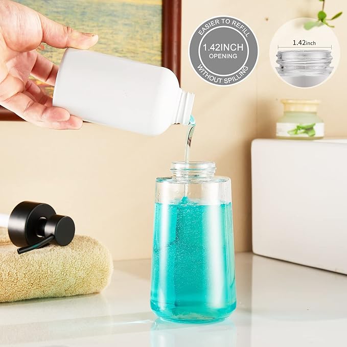 Soap Dispenser, Clear Glass Soap Dispenser with Rust Proof Pump, 16oz Liquid Soap Pump with Waterproof Labels, Dish & Hand Soap for Bathroom, Kitchen, Matte Black, Pack of 2 - Image 5