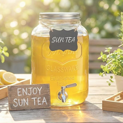 2 Gallon Glass Drink Dispenser For Parties,Beverage Dispenser,Lemonade Dispenser with 304 Stainless Steel Spigot Leakproof for Sun Tea, Picnic,Homemade Juice